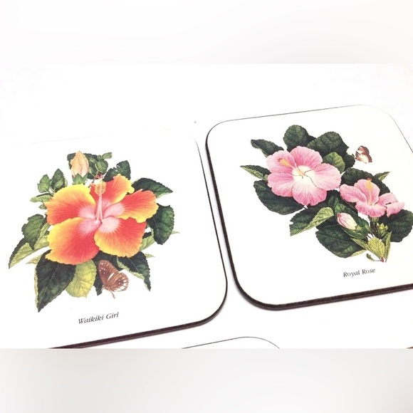 Hawaii Hibiscus Coasters Tropical Flowers Drink Rest Set of 6 - Picture 5 of 7